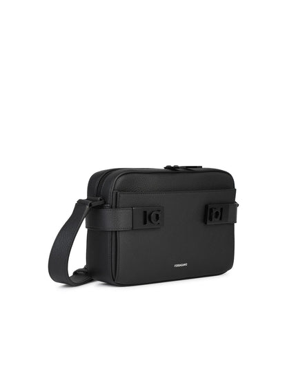 Salvatore Ferragamo 'Twins Zip' Black Leather Crossbody Bag Man