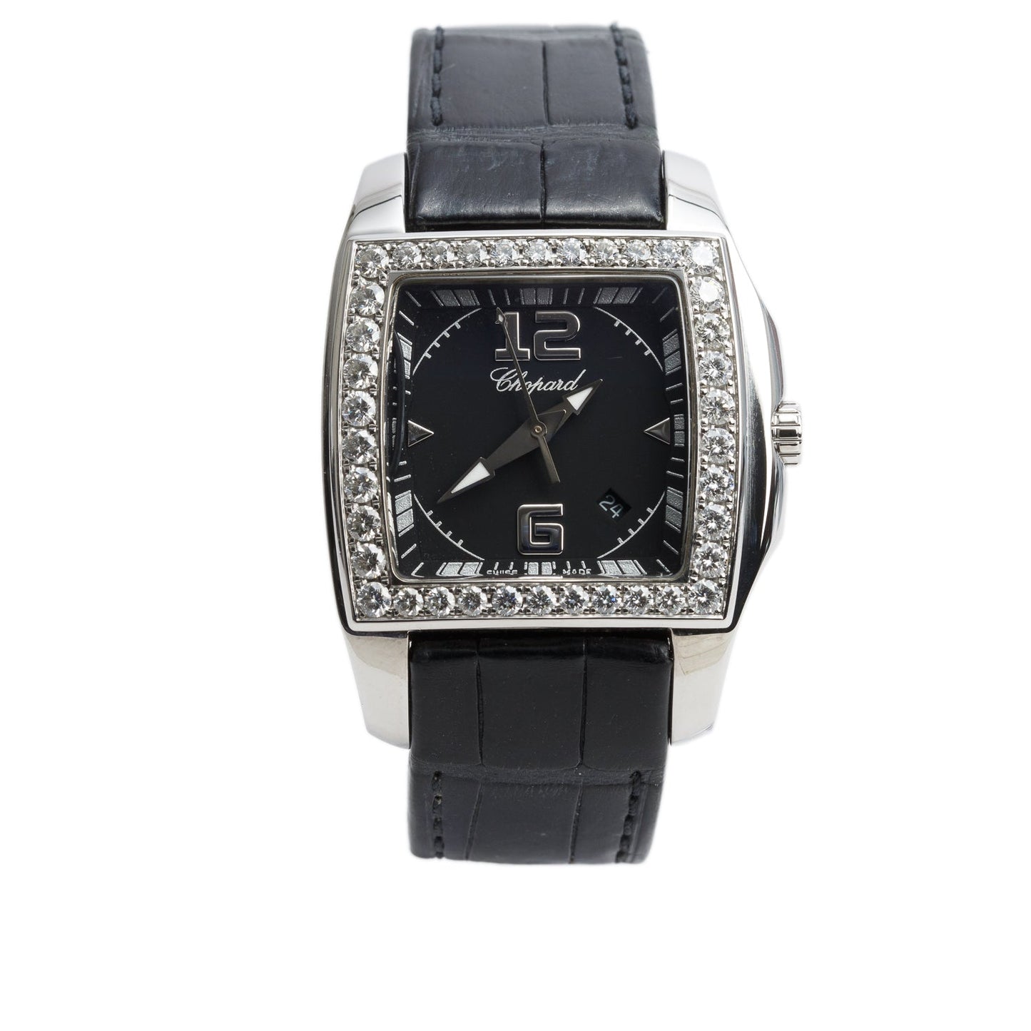 Chopard Stainless Steel Diamond Bezel Two O Ten Watch Black Dial 8464