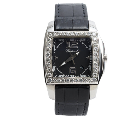 Chopard Stainless Steel Diamond Bezel Two O Ten Watch Black Dial 8464