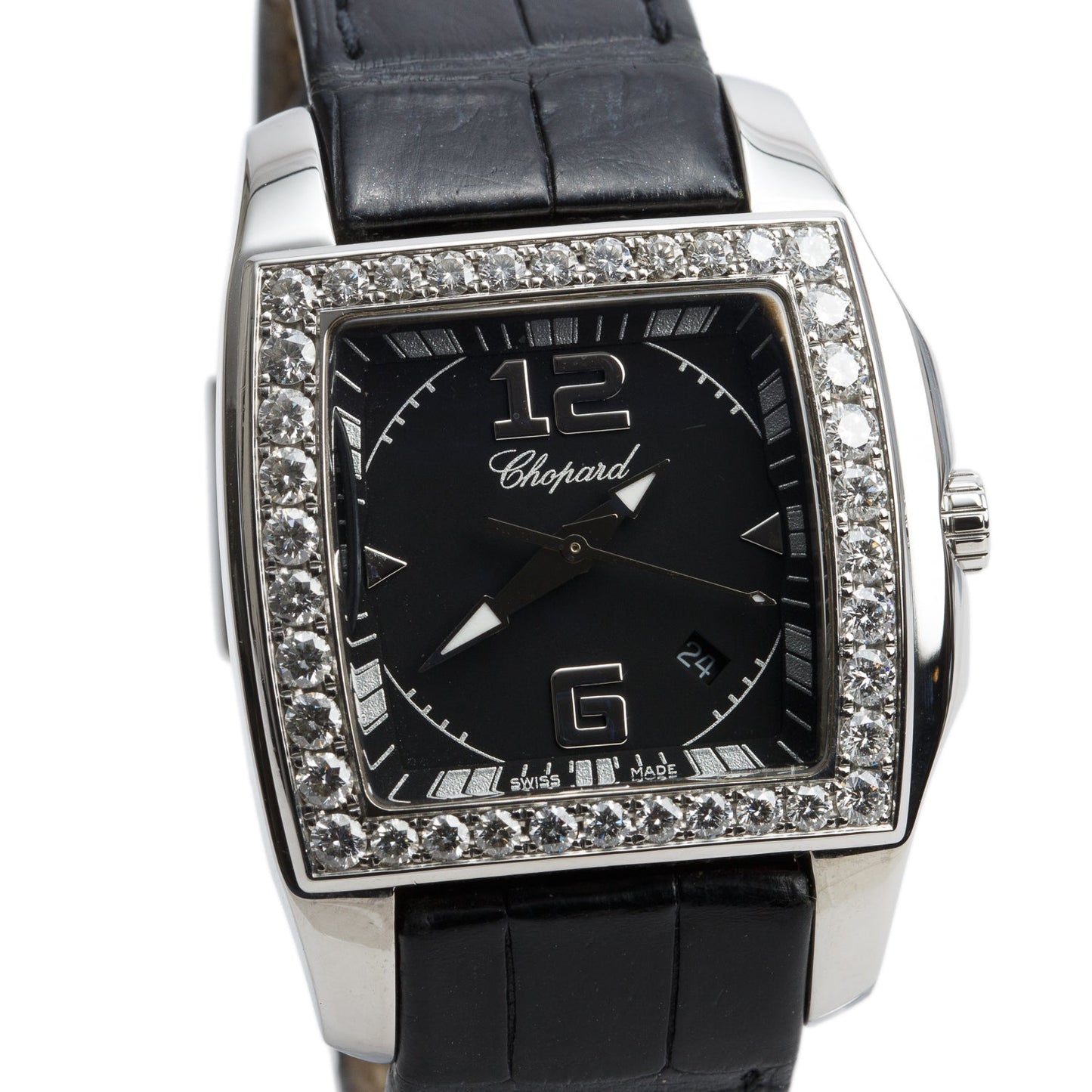 Chopard Stainless Steel Diamond Bezel Two O Ten Watch Black Dial 8464
