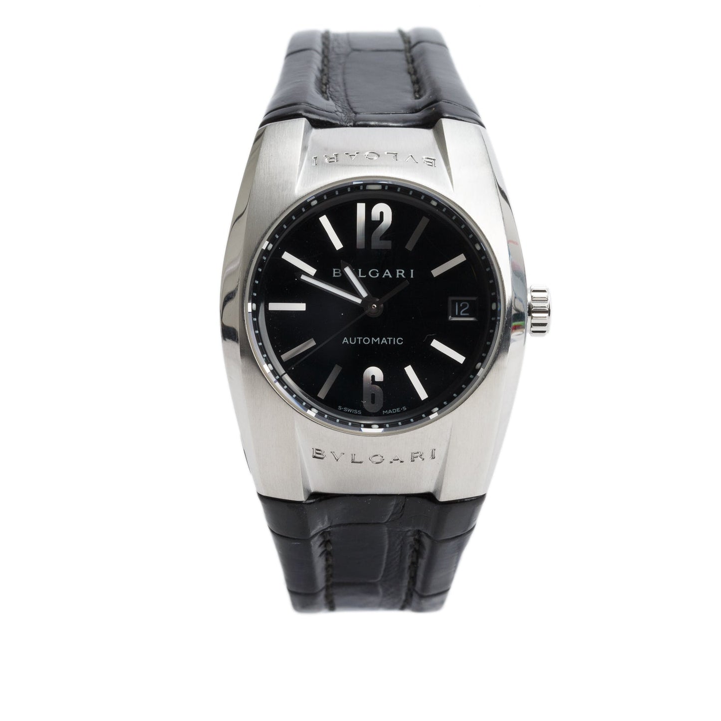 BVLGARI Stainless Steel Elgon 35 MM Automatic Watch Black Dial EG35S