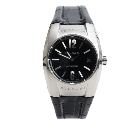BVLGARI Stainless Steel Elgon 35 MM Automatic Watch Black Dial EG35S