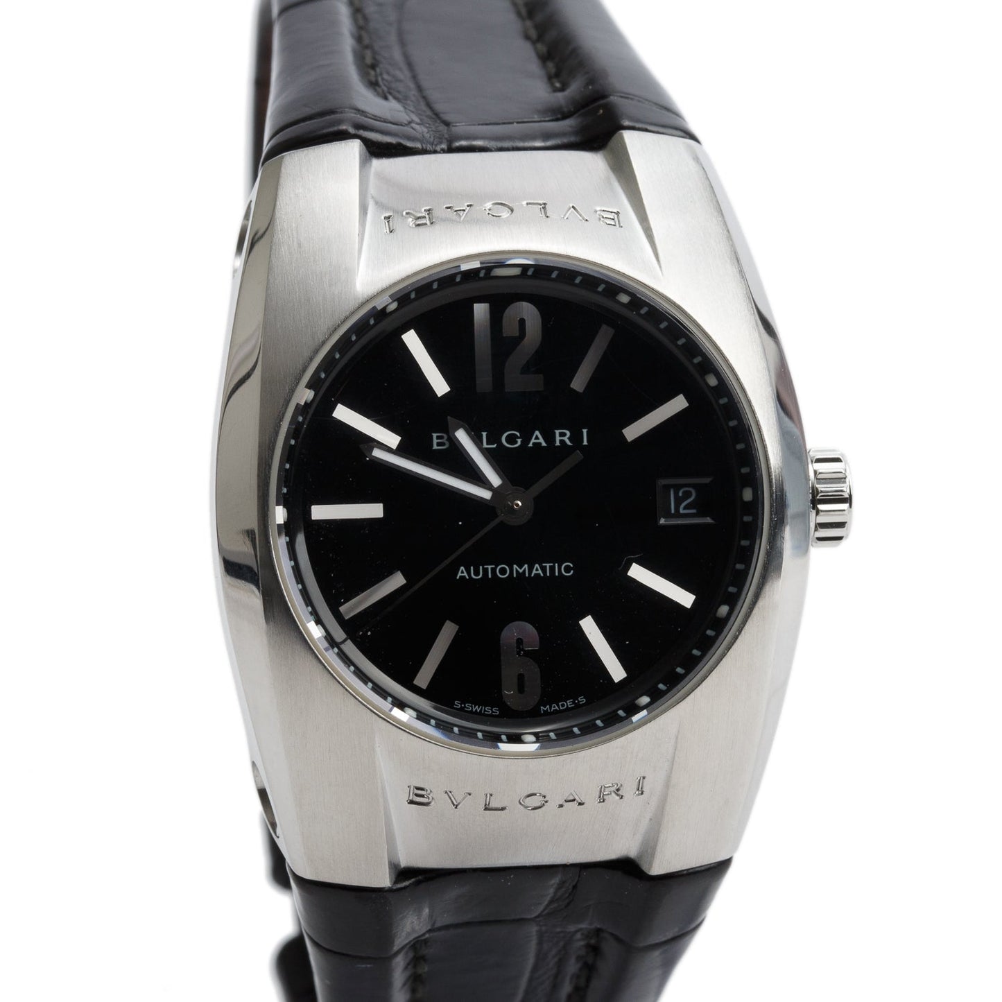 BVLGARI Stainless Steel Elgon 35 MM Automatic Watch Black Dial EG35S