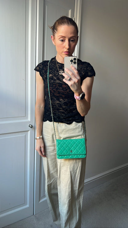 Chanel Turquoise Lambskin Wallet on Chain (RRP £2,930)