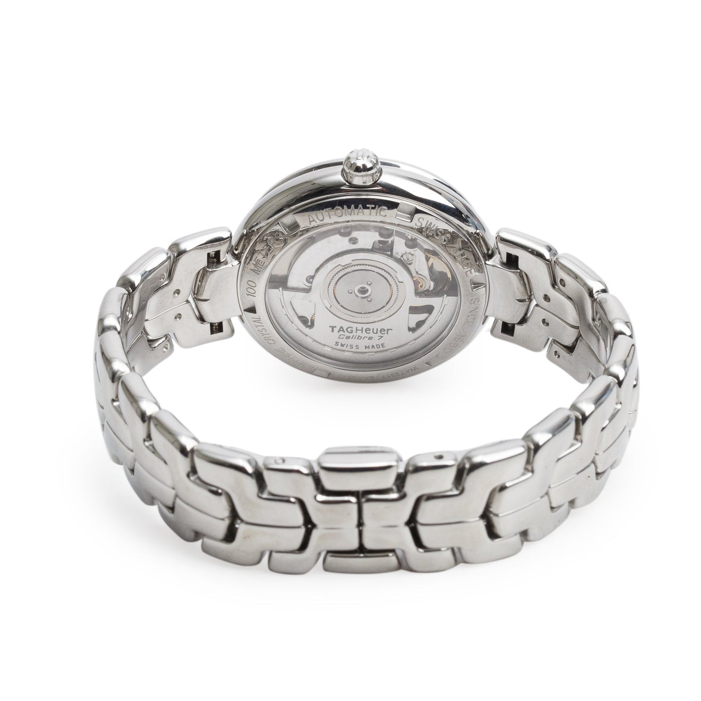 Tag Heuer Stainless Steel Link 35 MM Calibre 7 Automatic Watch Silver Diamond Dial WAT2311 w/ Papers