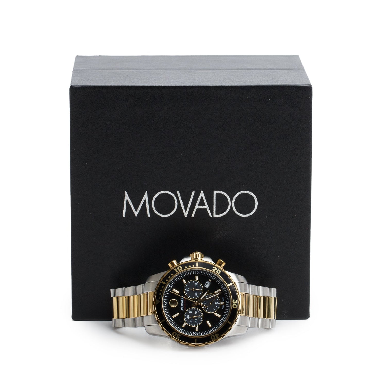 Movado Two-Tone Stainless Steel Series 800 42 MM Chronograph Quartz Watch Black Dial w/ Box