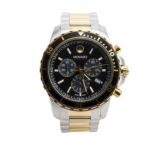 Movado Two-Tone Stainless Steel Series 800 42 MM Chronograph Quartz Watch Black Dial w/ Box