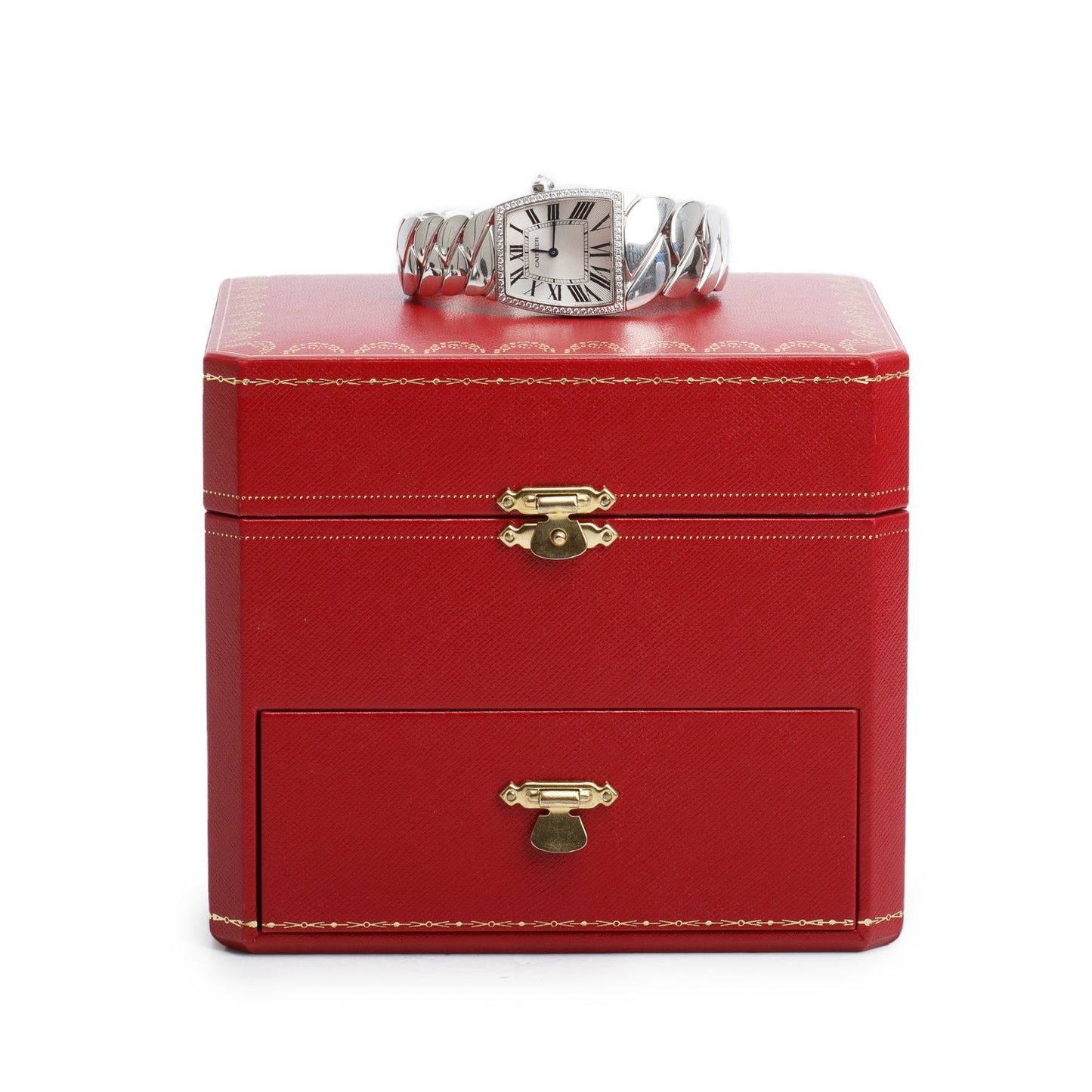Cartier 18k White Gold Diamond Bezel La Dona de Cartier 28 MM Quartz Watch Silver Dial, Large Model 2895 w/ Box