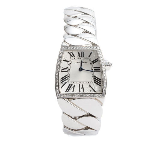 Cartier 18k White Gold Diamond Bezel La Dona de Cartier 28 MM Quartz Watch Silver Dial, Large Model 2895 w/ Box