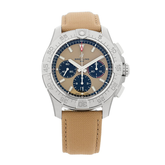 Stainless Steel Calfskin 44mm Avenger B01 Chronograph Automatic Watch Sand AB0147101A1X1