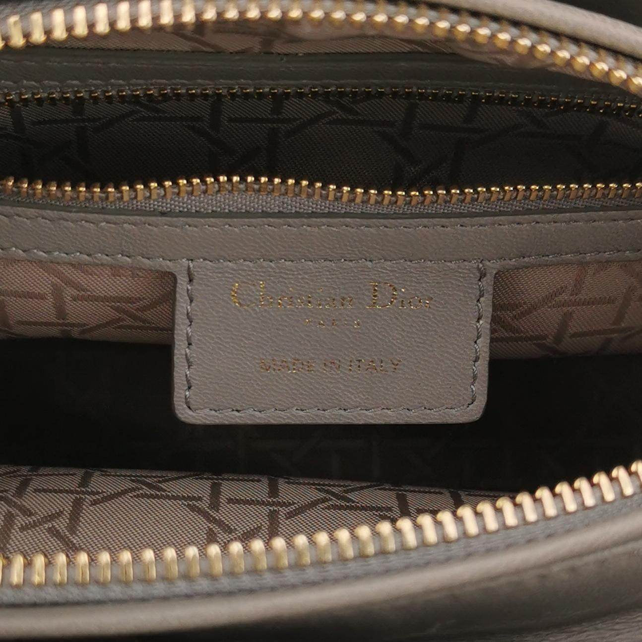 Lady Dior Grey Medium Lambskin Cannage Leather Handbag ABC Strap