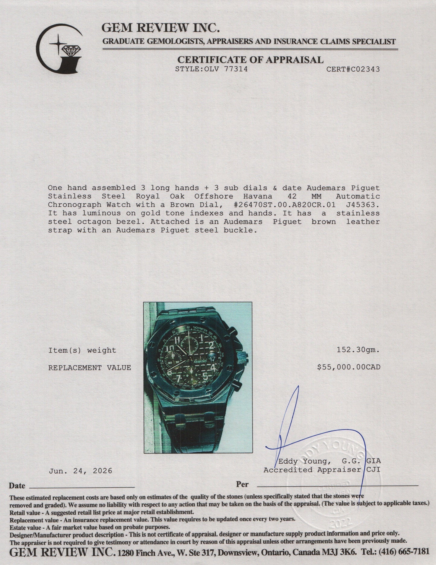 Audemars Piguet Stainless Steel Royal Oak Offshore Havana 42 MM Automatic Chronograph Watch Brown Dial w/ Box & Papers