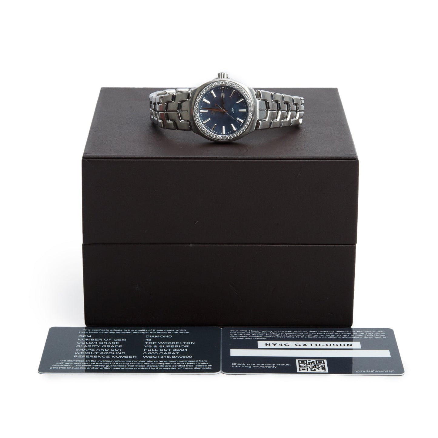 Tag Heuer Stainless Steel Diamond Bezel Link 32 MM Quartz Watch Blue Mother of Pearl Dial WBC1315 w/ Box & Papers