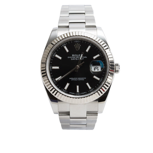 Rolex Stainless Steel Oyster Perpetual Datejust 41 MM Automatic Watch Black Dial 126334 w/ Box & Papers