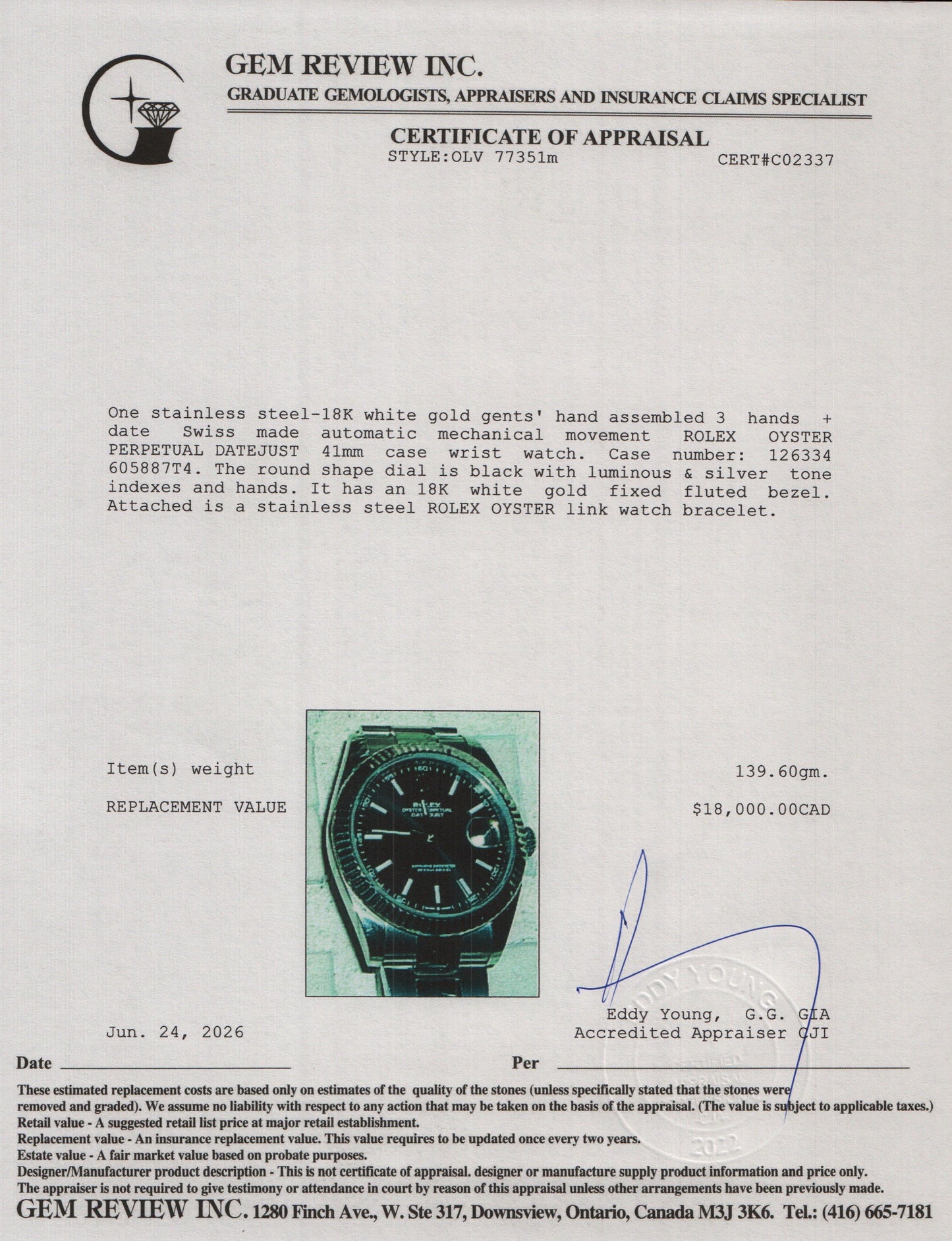 Rolex Stainless Steel Oyster Perpetual Datejust 41 MM Automatic Watch Black Dial 126334 w/ Box & Papers