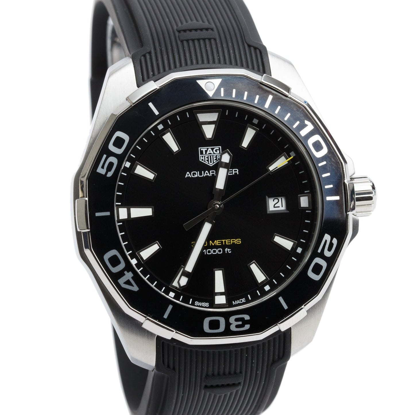 Tag Heuer Stainless Steel Aquaracer 44 MM Quartz Watch WAY101A Black Dial w/ Box & Papers
