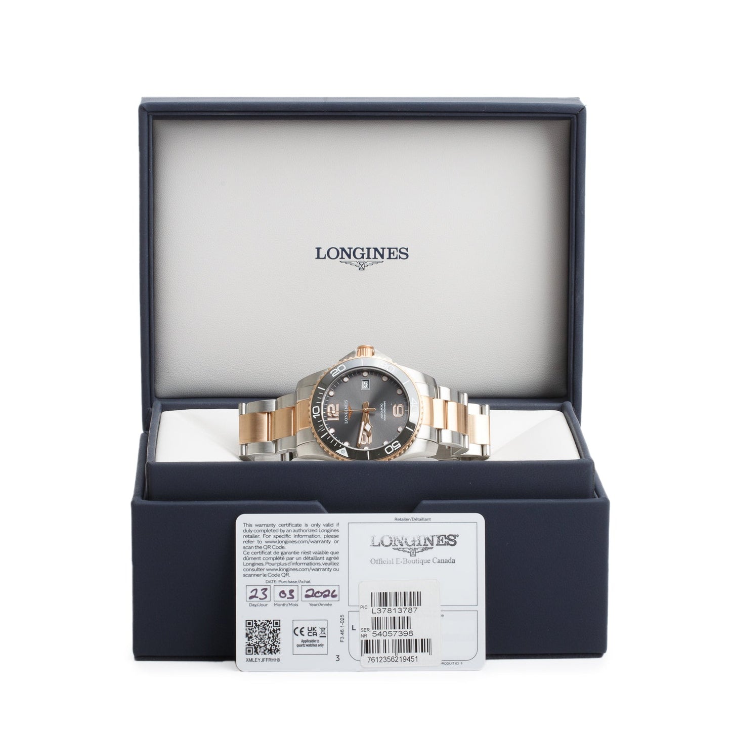 Longines 2026 Rose Gold PVD & Stainless Steel HydroConquest 43 MM Automatic Watch Grey Dial w/ Box & Papers