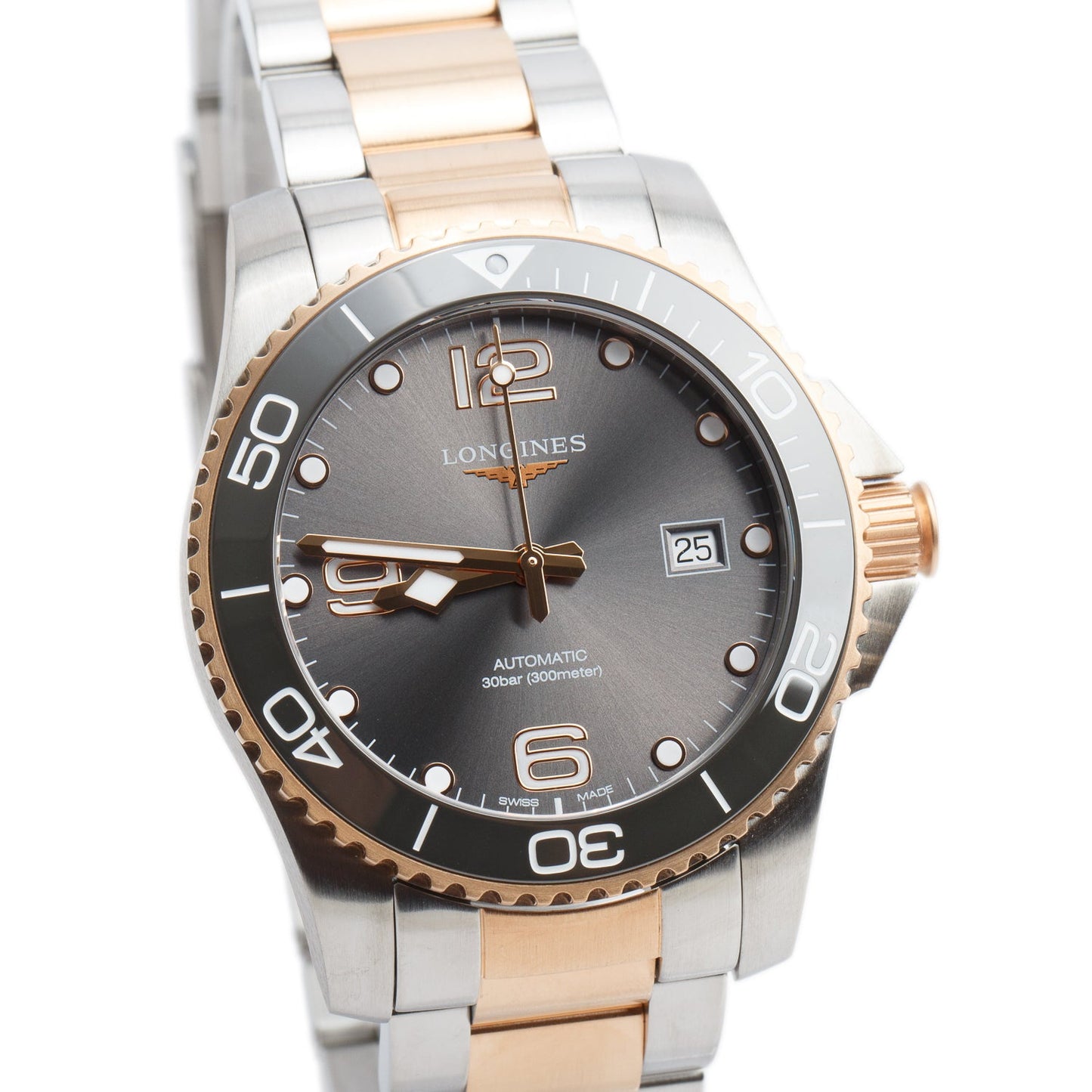 Longines 2026 Rose Gold PVD & Stainless Steel HydroConquest 43 MM Automatic Watch Grey Dial w/ Box & Papers