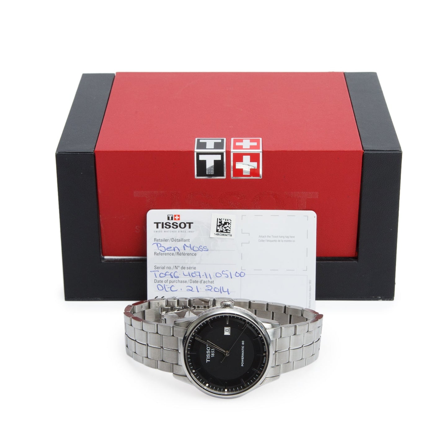 Tissot Stainless Steel Luxury Powermatic 80 41 MM Automatic Watch Black Dial w/ Box & Papers