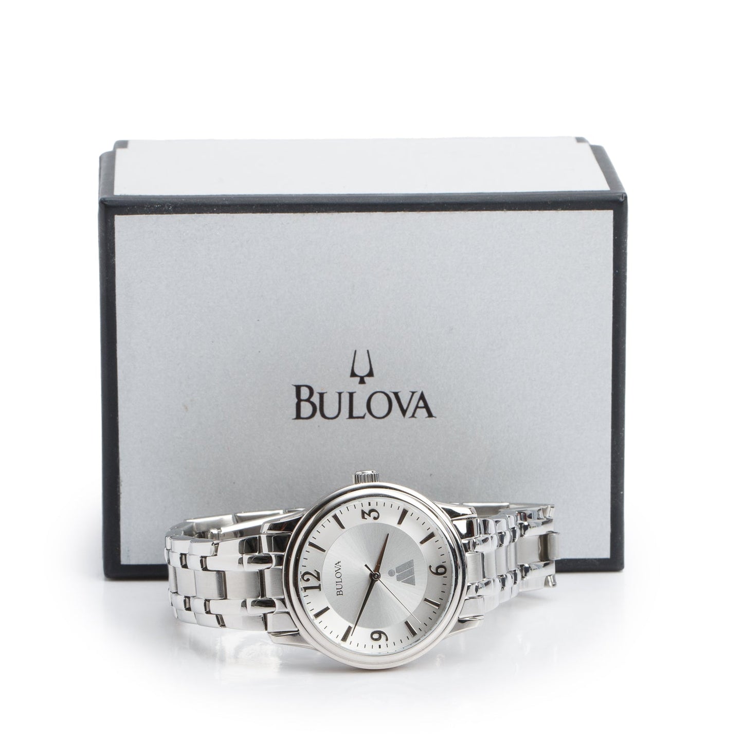 Bulova Stainless Steel Corporate Exclusive 38 MM Quartz Watch Silver Dial 96A000 w/ Box