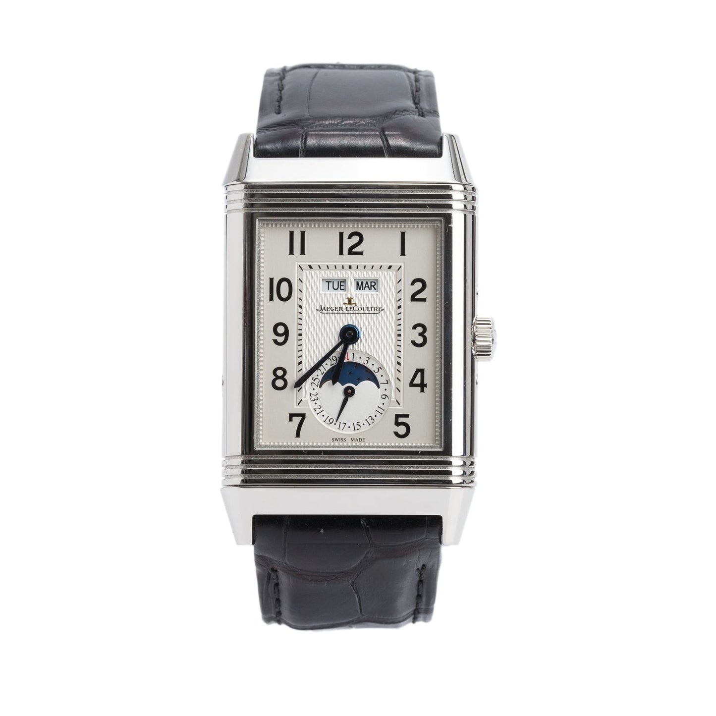 Jaeger-LeCoultre Stainless Steel Grande Reverso Calendar 30 MM Manual Watch Silver Dial w/ Box & Papers