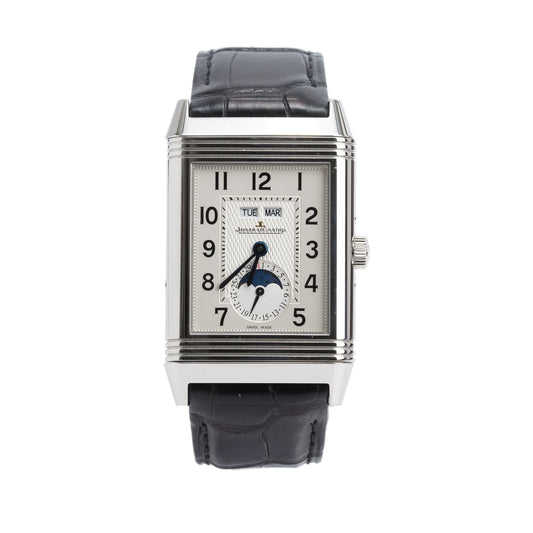 Jaeger-LeCoultre Stainless Steel Grande Reverso Calendar 30 MM Manual Watch Silver Dial w/ Box & Papers