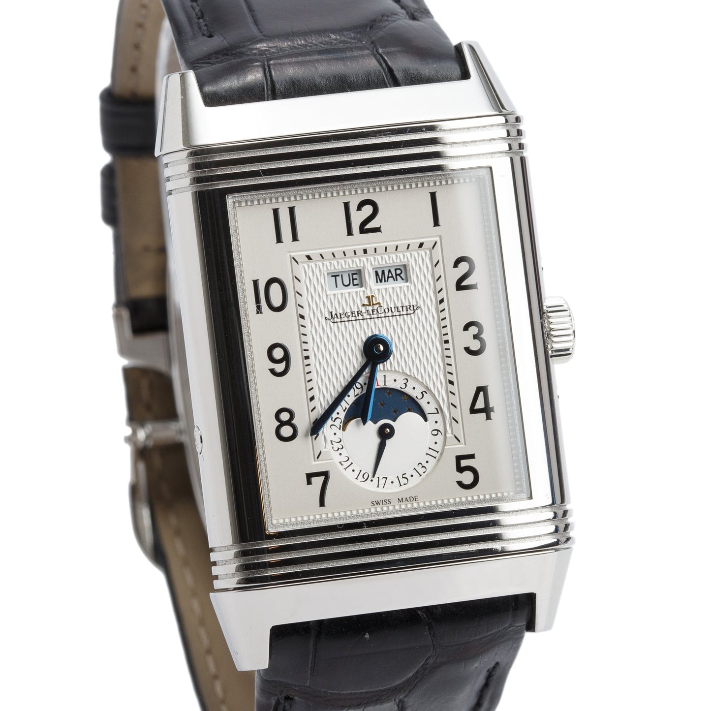 Jaeger-LeCoultre Stainless Steel Grande Reverso Calendar 30 MM Manual Watch Silver Dial w/ Box & Papers