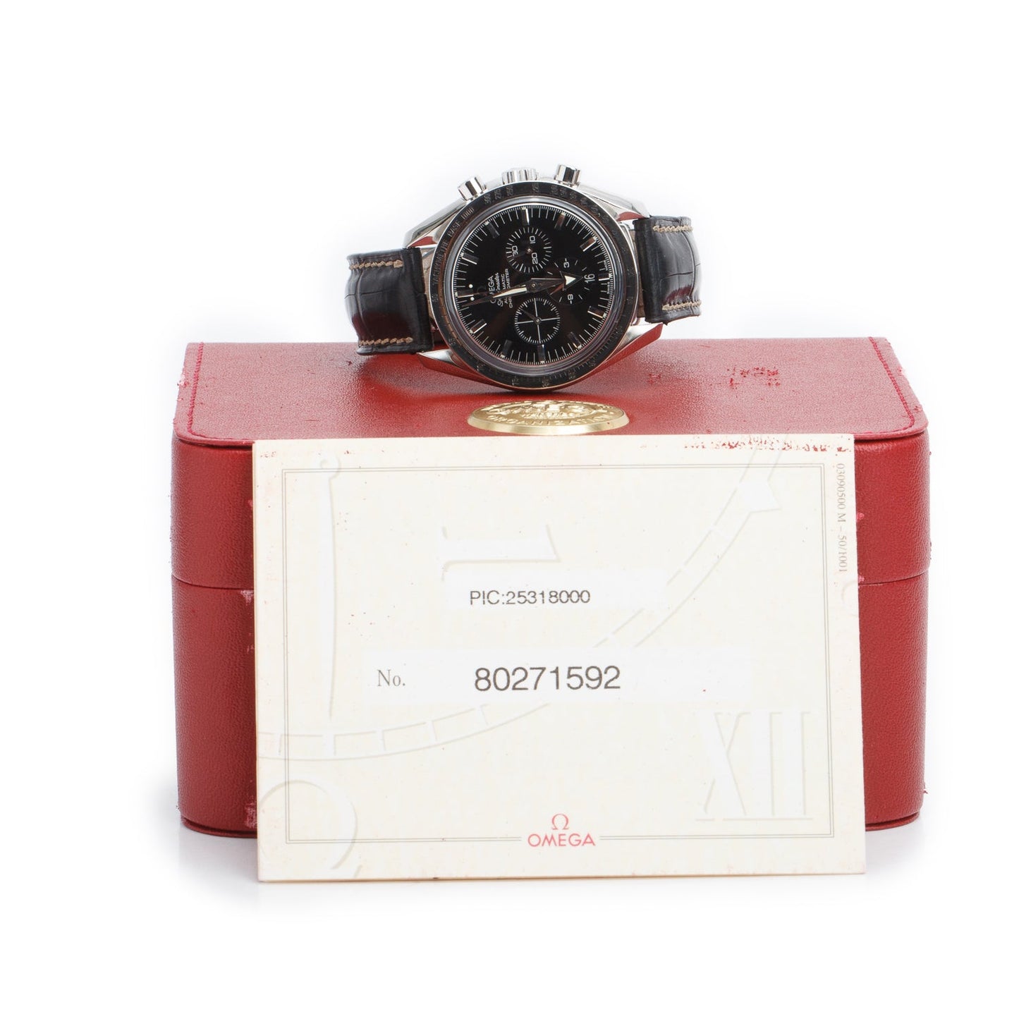 Omega Stainless Steel Speedmaster Broad Arrow 42 MM Automatic Chronograph Watch Black Dial w/ Box