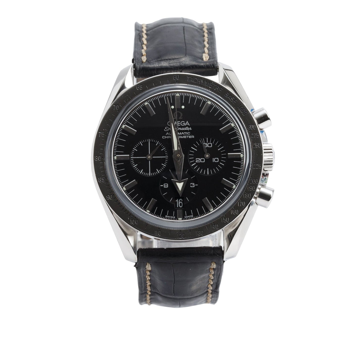 Omega Stainless Steel Speedmaster Broad Arrow 42 MM Automatic Chronograph Watch Black Dial w/ Box