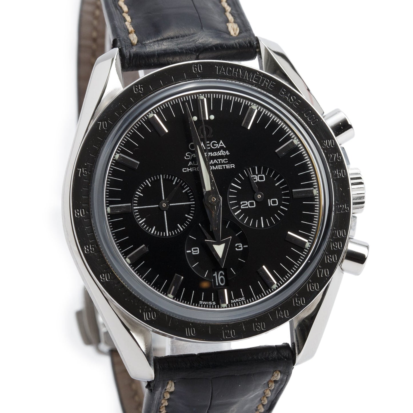 Omega Stainless Steel Speedmaster Broad Arrow 42 MM Automatic Chronograph Watch Black Dial w/ Box