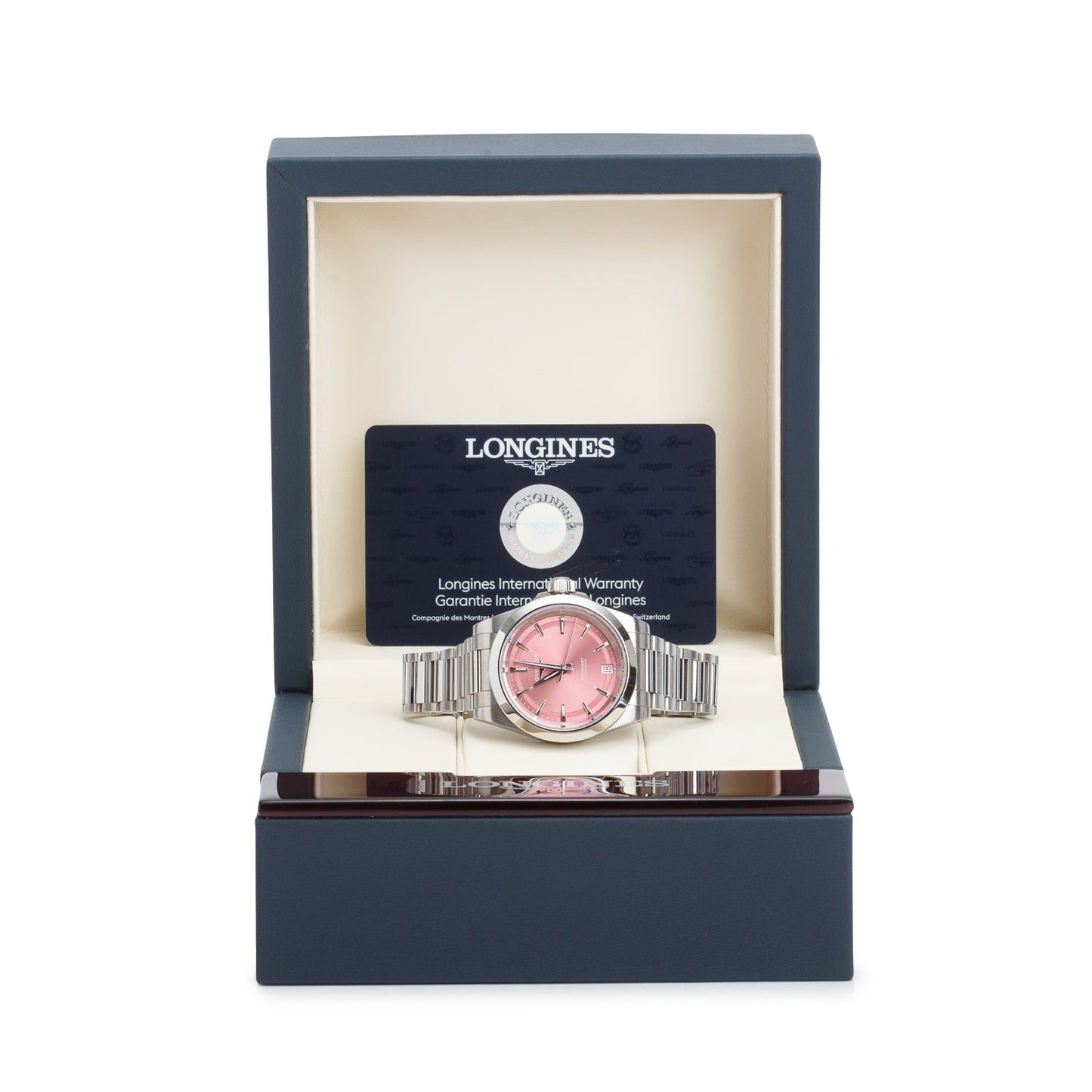Longines Stainless Steel Conquest 34 MM Automatic Watch Pink Dial w/ Box & Papers