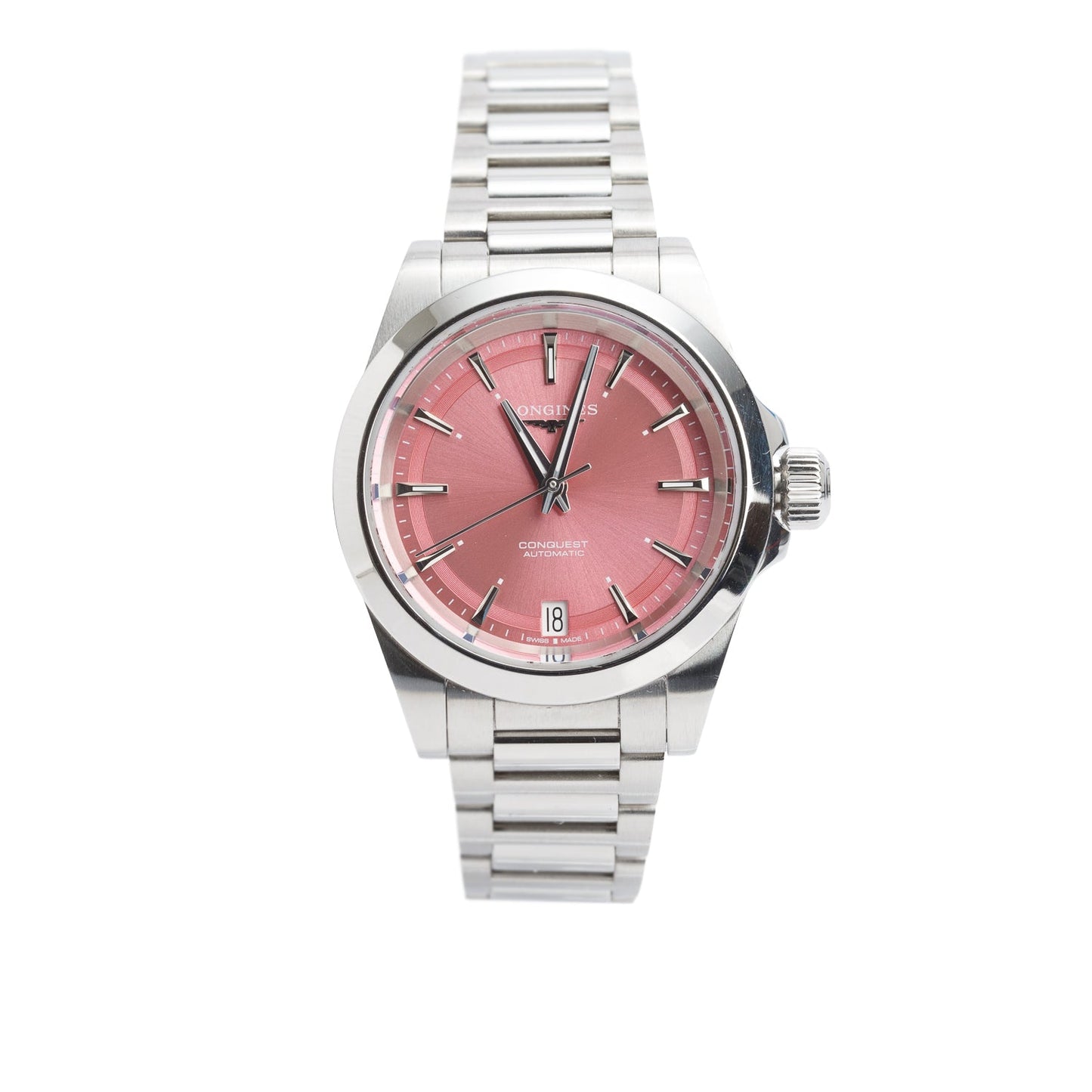 Longines Stainless Steel Conquest 34 MM Automatic Watch Pink Dial w/ Box & Papers