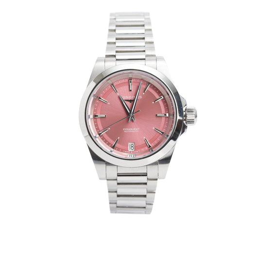 Longines Stainless Steel Conquest 34 MM Automatic Watch Pink Dial w/ Box & Papers