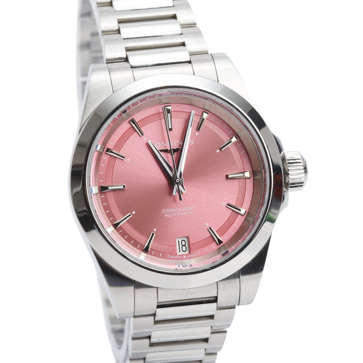Longines Stainless Steel Conquest 34 MM Automatic Watch Pink Dial w/ Box & Papers