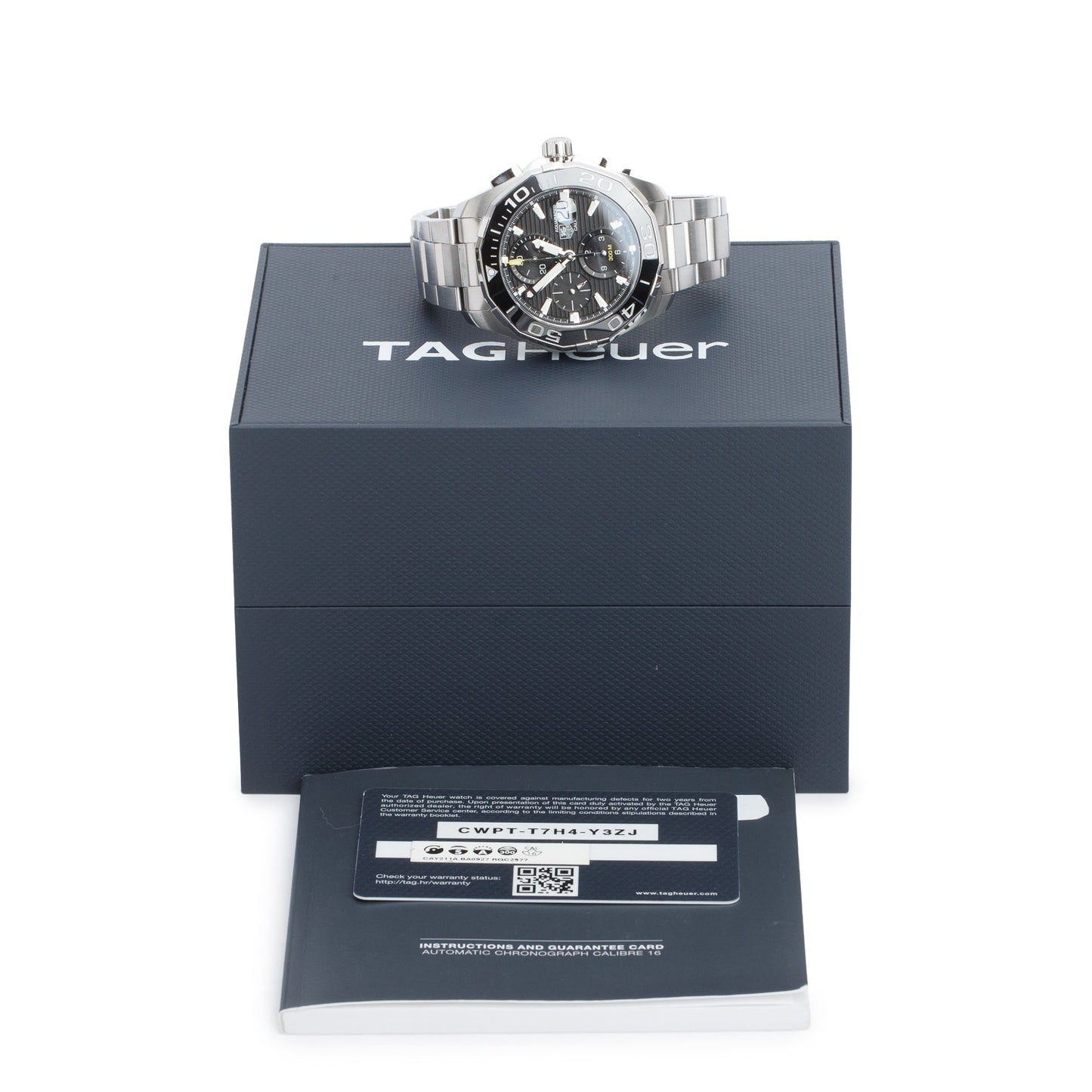 Tag Heuer Stainless Steel Aquaracer Calibre 16 43 MM Automatic Chronograph Watch Black Dial CAY211A w/ Box & Papers