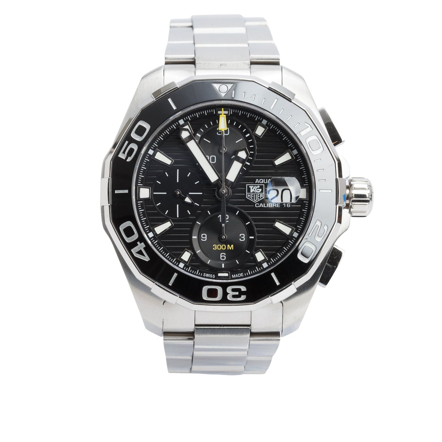 Tag Heuer Stainless Steel Aquaracer Calibre 16 43 MM Automatic Chronograph Watch Black Dial CAY211A w/ Box & Papers