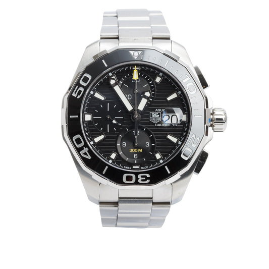 Tag Heuer Stainless Steel Aquaracer Calibre 16 43 MM Automatic Chronograph Watch Black Dial CAY211A w/ Box & Papers