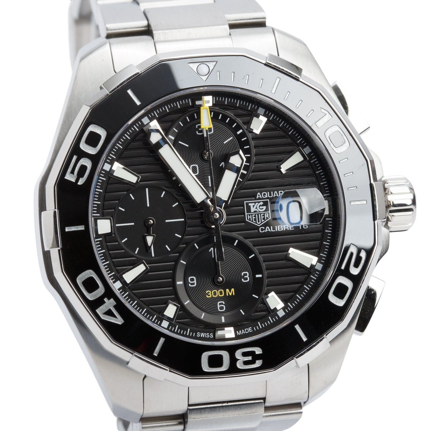 Tag Heuer Stainless Steel Aquaracer Calibre 16 43 MM Automatic Chronograph Watch Black Dial CAY211A w/ Box & Papers