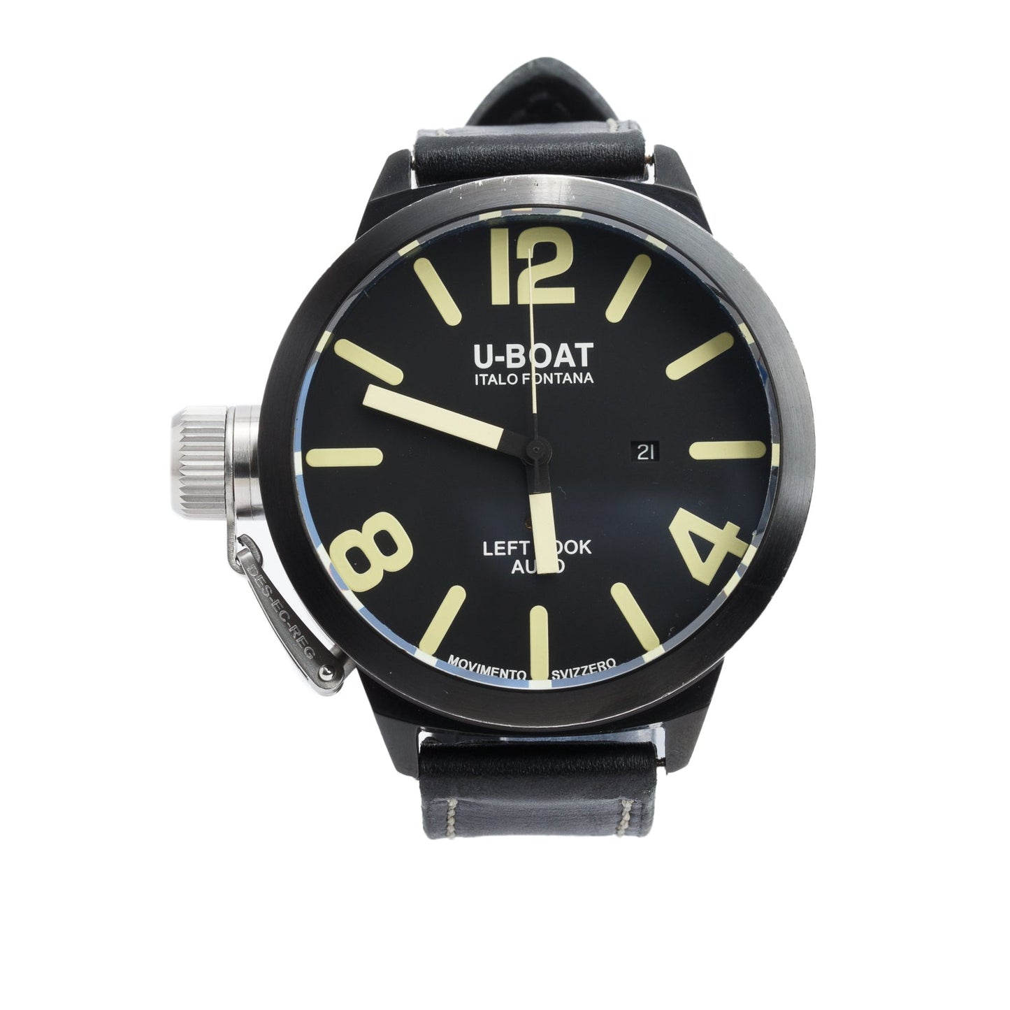 U-Boat Black PVD Stainless Steel Italo Fontana Leff Hook 52 MM Automatic Watch Black Dial w/ Box & Extra Strap