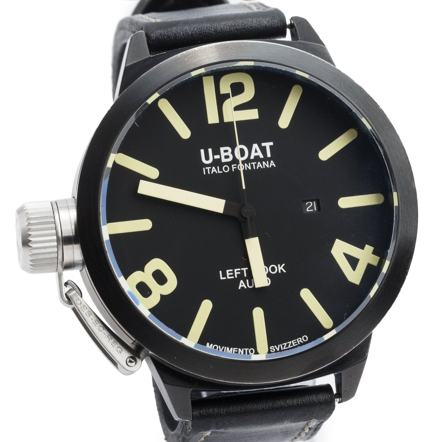 U-Boat Black PVD Stainless Steel Italo Fontana Leff Hook 52 MM Automatic Watch Black Dial w/ Box & Extra Strap