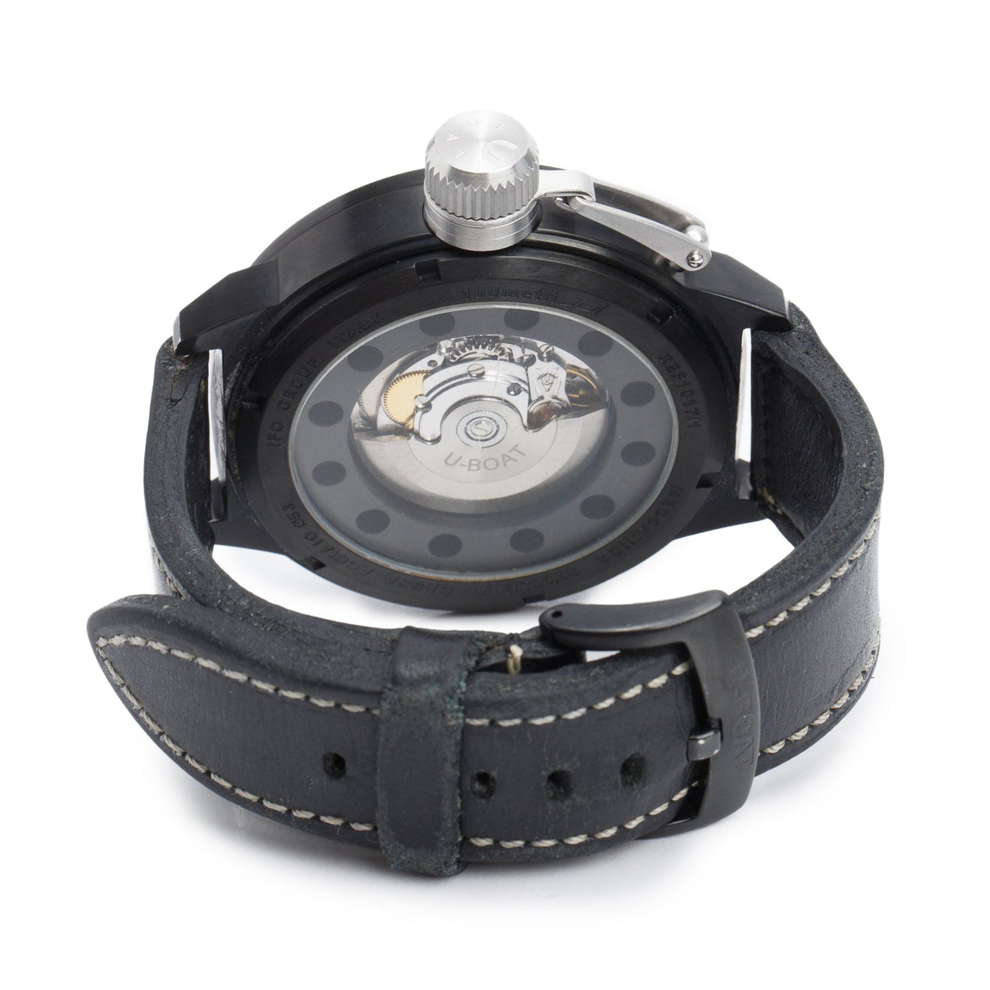 U-Boat Black PVD Stainless Steel Italo Fontana Leff Hook 52 MM Automatic Watch Black Dial w/ Box & Extra Strap