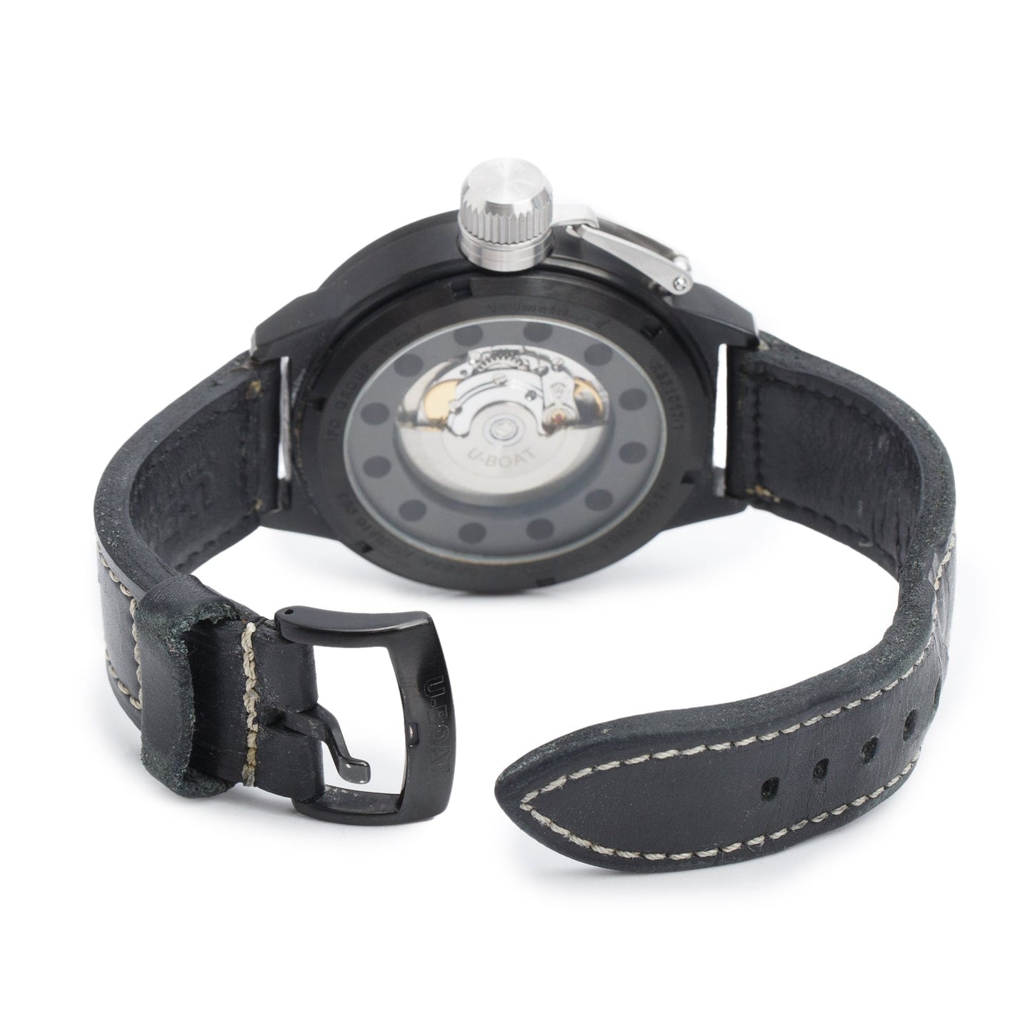 U-Boat Black PVD Stainless Steel Italo Fontana Leff Hook 52 MM Automatic Watch Black Dial w/ Box & Extra Strap