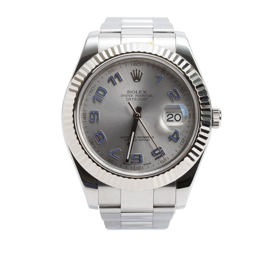 Rolex Stainless Steel Datejust II 41 MM Automatic Watch Arabic Silver Dial 116334