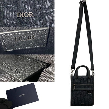 Dior Shoulder Bag Canvas, Leather black Oblique Pattern North South Women(Unisex)