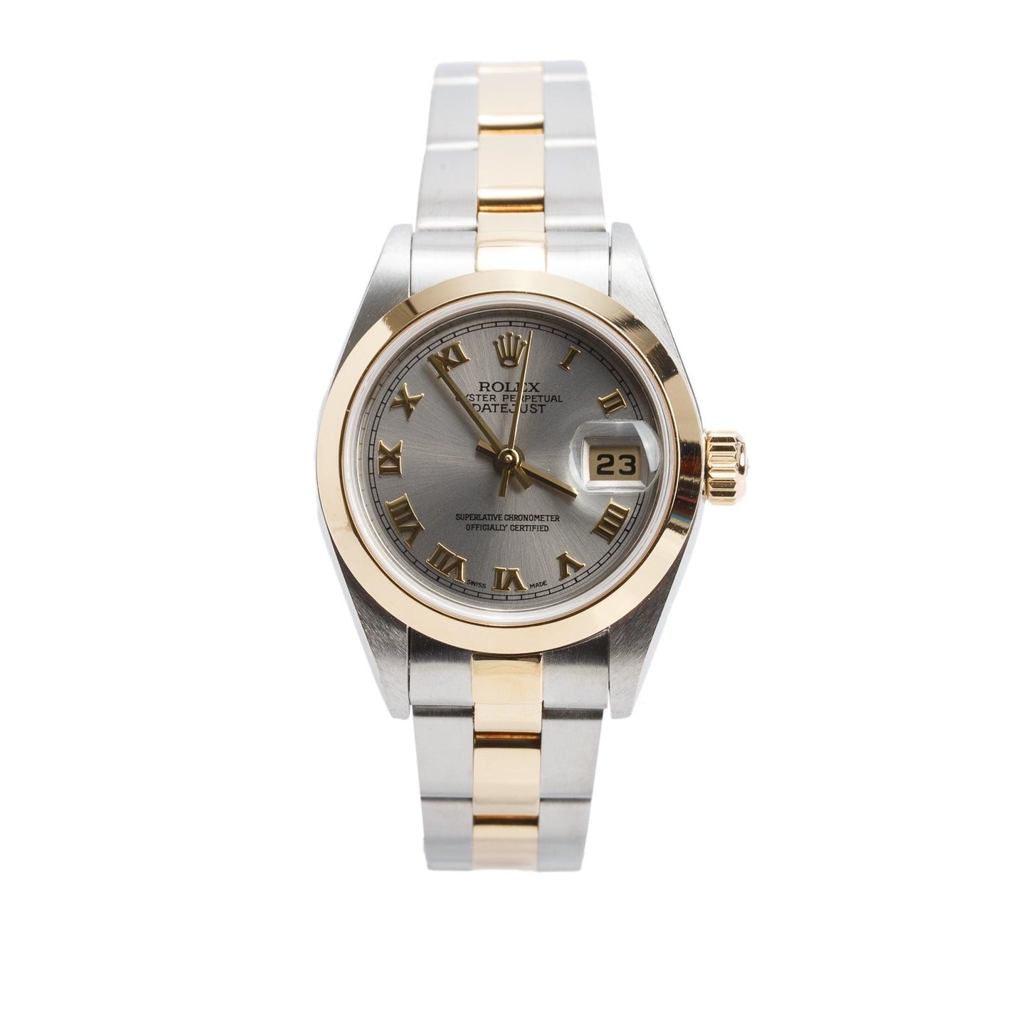 Rolex Stainless Steel & 18k Yellow Gold Datejust 26 MM Watch Silver Roman Dial 79163 w/ Box & Papers