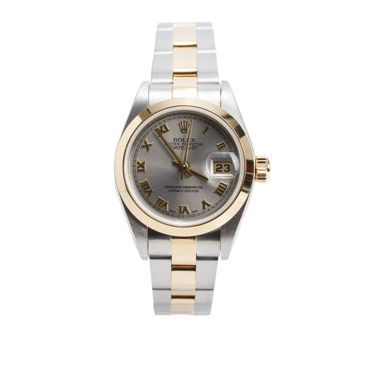 Rolex Stainless Steel & 18k Yellow Gold Datejust 26 MM Watch Silver Roman Dial 79163 w/ Box & Papers