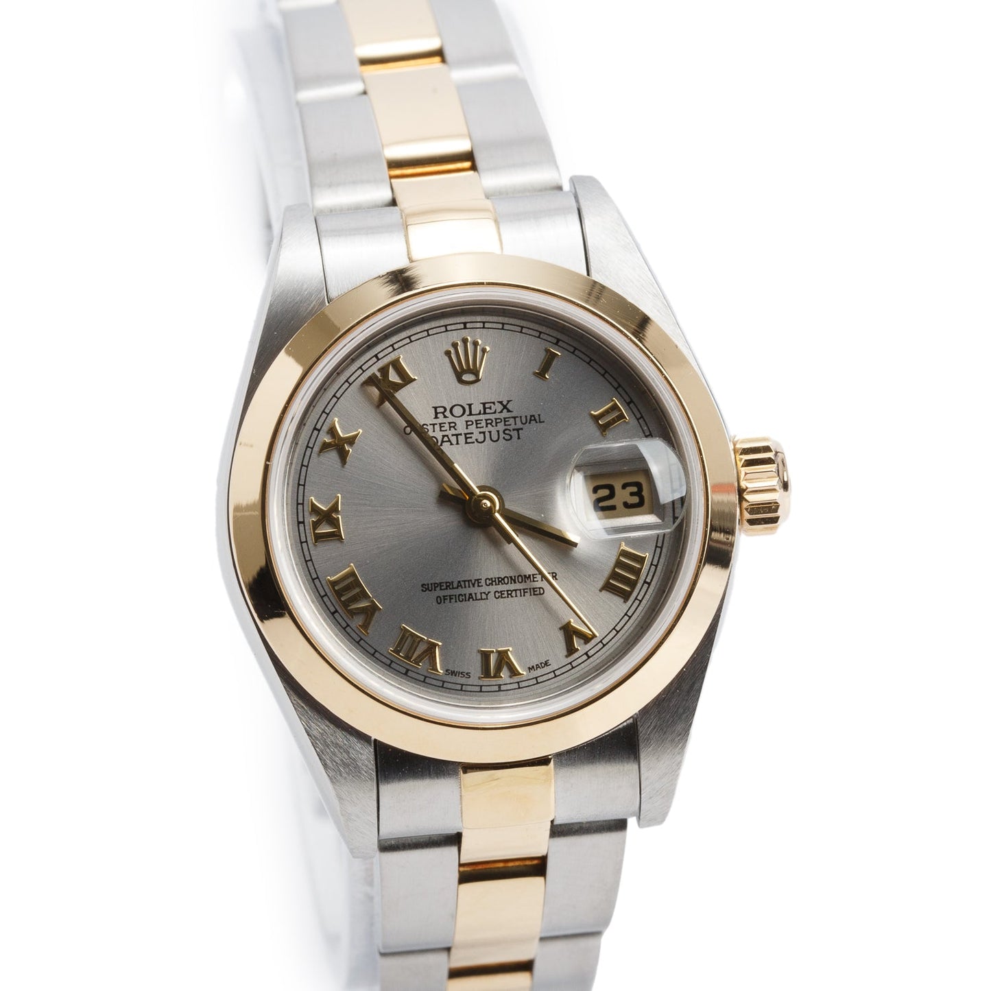 Rolex Stainless Steel & 18k Yellow Gold Datejust 26 MM Watch Silver Roman Dial 79163 w/ Box & Papers