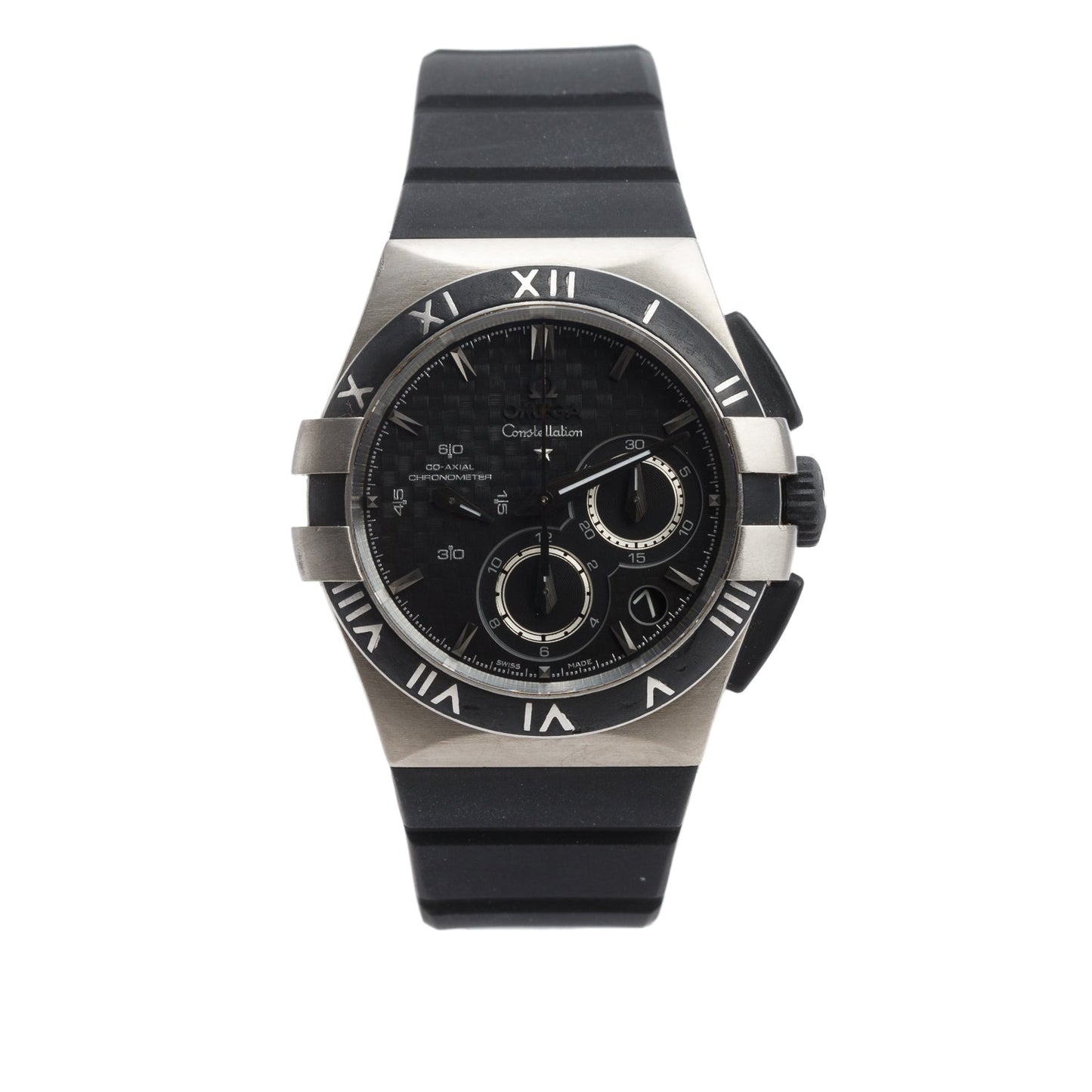 Omega Titanium Constellation Double Eagle Mission Hills World Cup 35 MM Co-Axial Chronometer Automatic Chronograph Watch Black Dial w/ Box