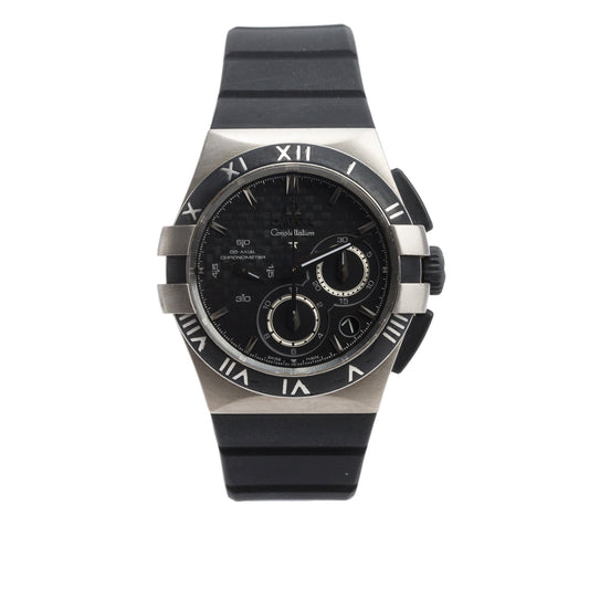 Omega Titanium Constellation Double Eagle Mission Hills World Cup 35 MM Co-Axial Chronometer Automatic Chronograph Watch Black Dial w/ Box