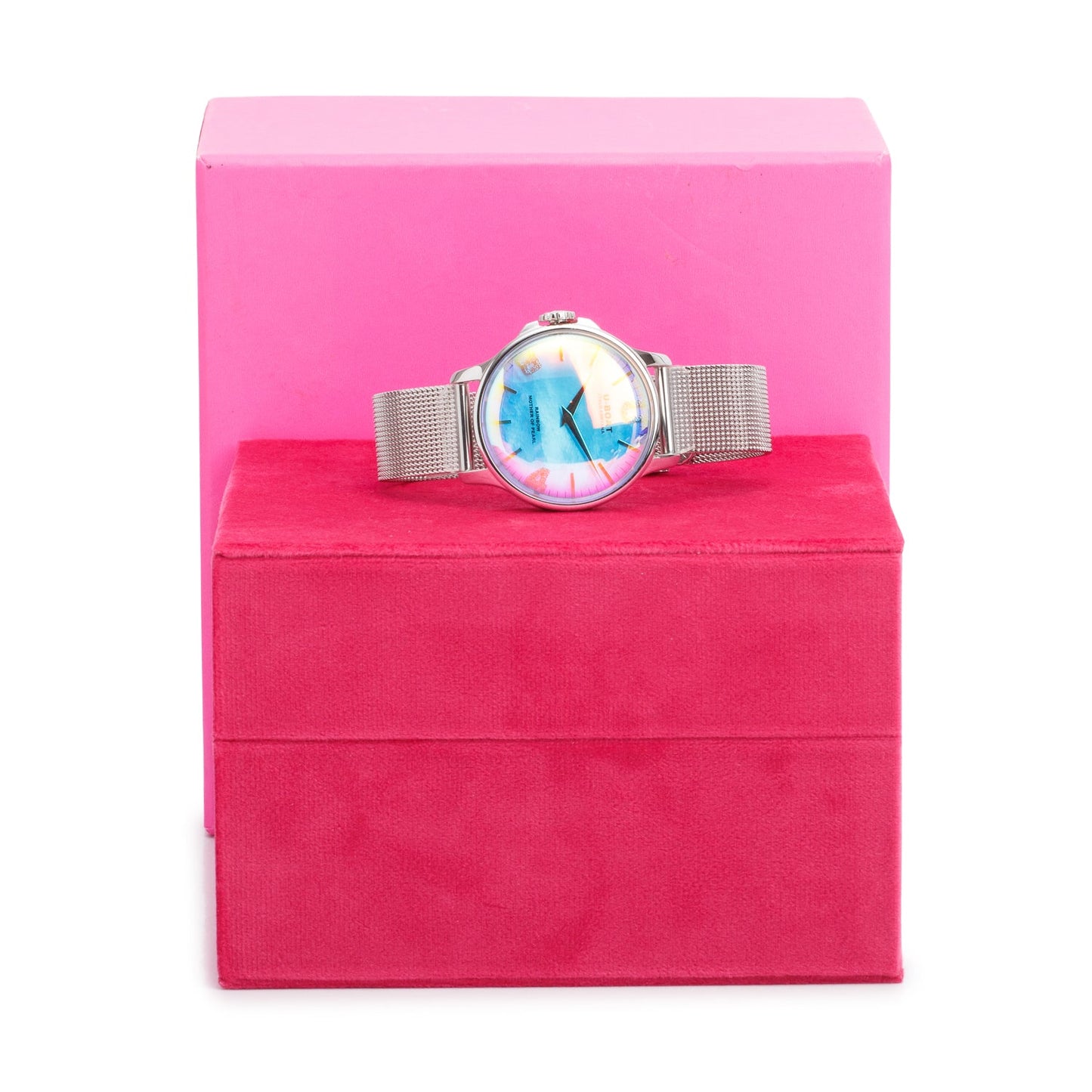 U-Boat Stainless Steel Italo Fontana 38 MM Quartz Watch Rainbow Mother of Pearl Dial w/ Box